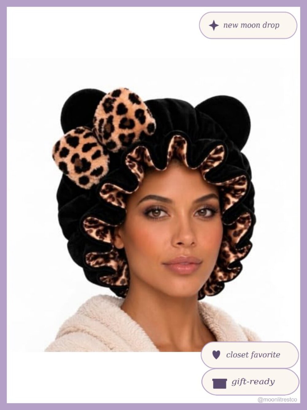 Plush Animal Ear Satin Lined Sleep Bonnet for Natural Curly Hair